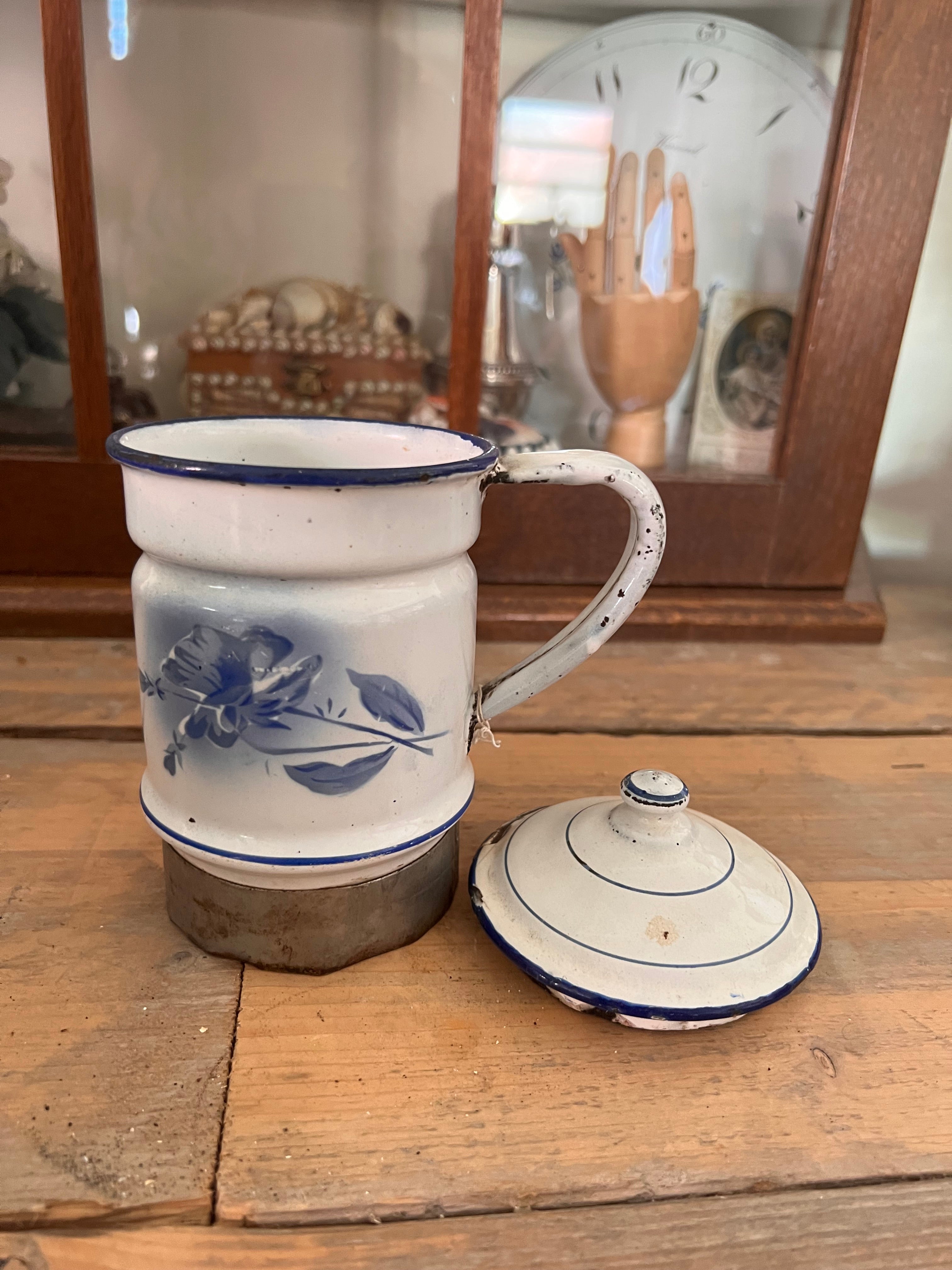 Emaille koffiepot blauw/wit