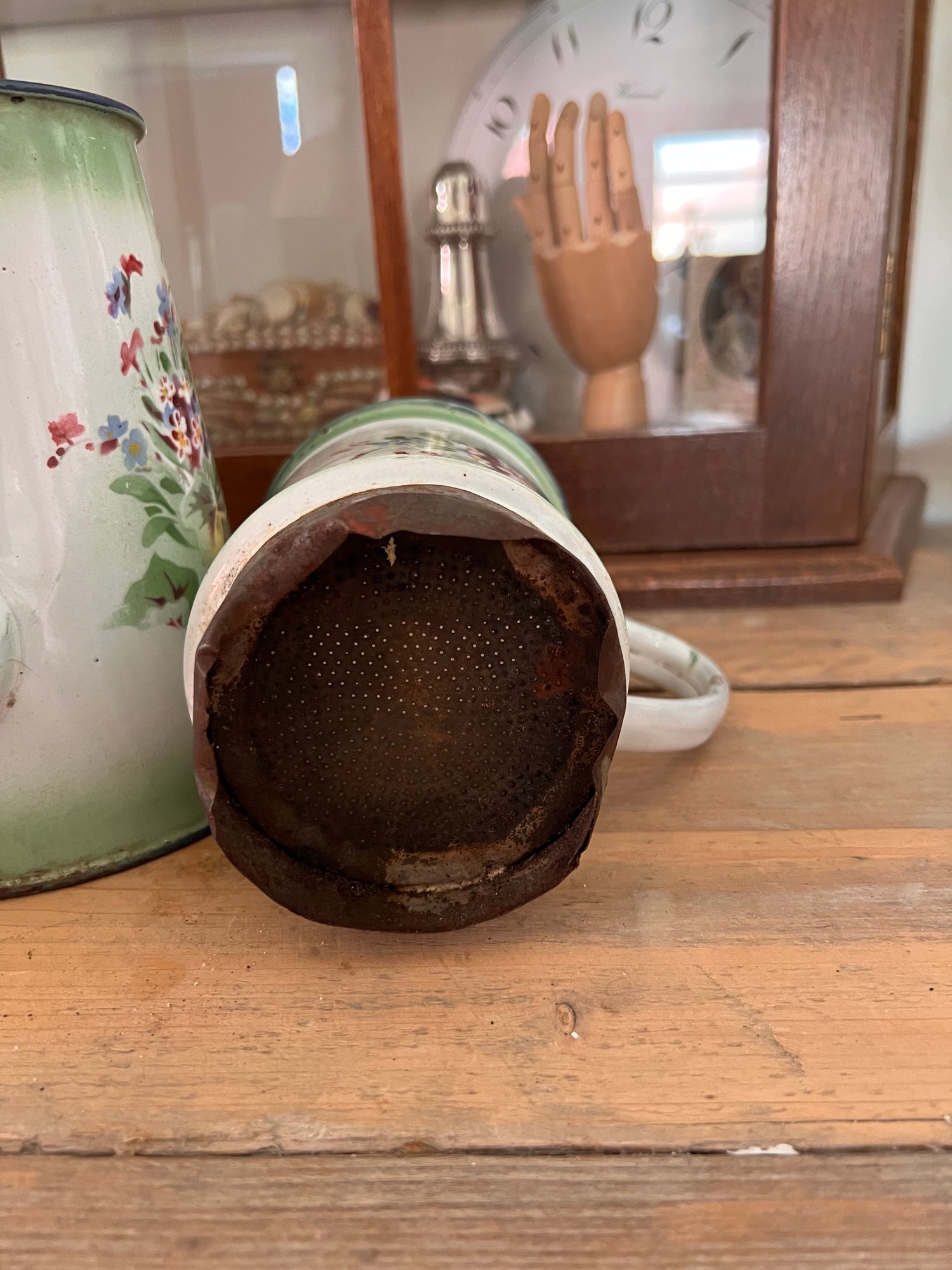 Emaille koffiepot gebloemd