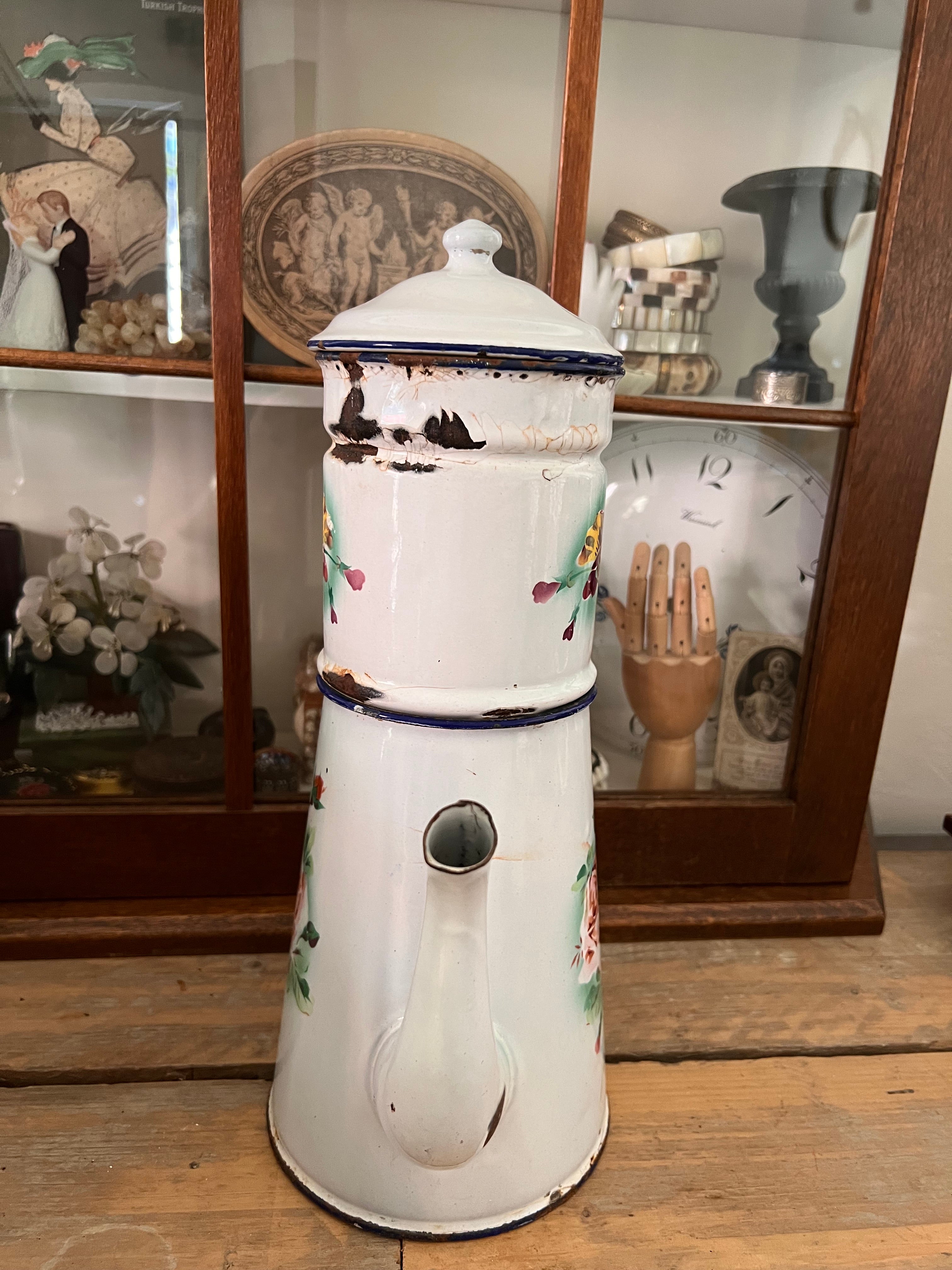 Franse emaille koffiepot wit