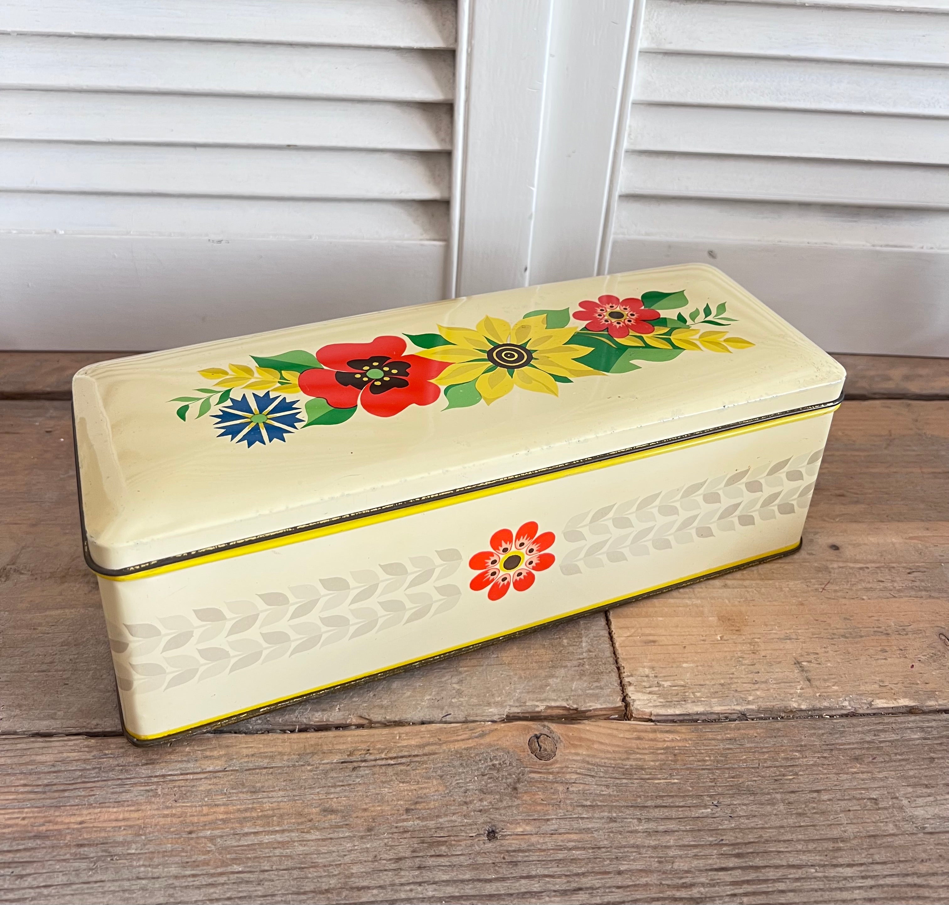 Verkade blik ontbijtkoek, vintage Verkade blik, jaren 70 retro keukenblik, ontbijtkoek blik metaal, nostalgisch Verkade blik, Verkade verzamelobject