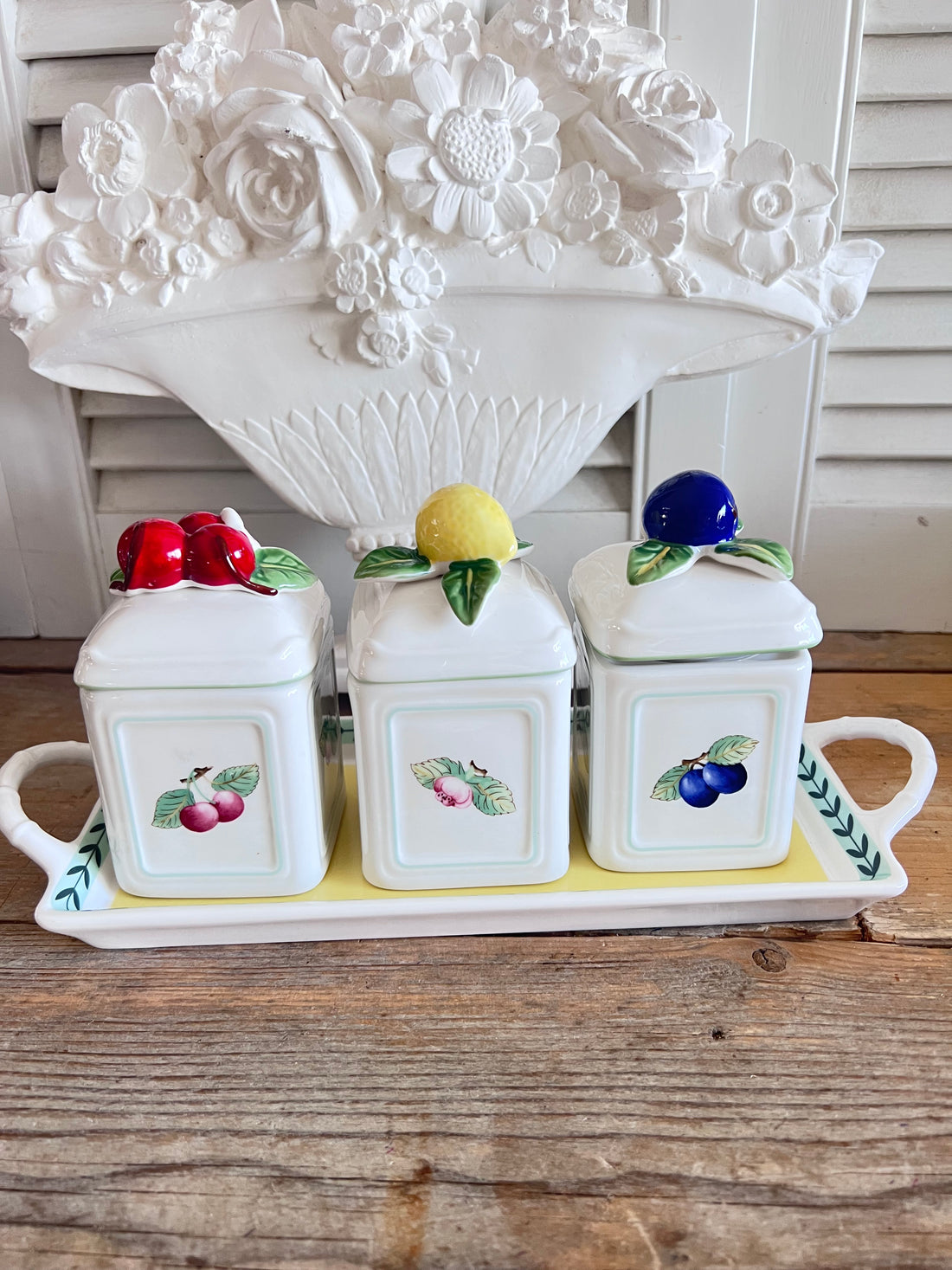 Villeroy & Boch jampotjes, French Garden Charm, puntgave jampotjesset, porseleinen jampot, Villeroy & Boch ontbijtservies, vintage French Garden Charm, stijlvolle jampot set, Villeroy & Boch porselein, Franse tuinmotieven, Villeroy & Boch servies kopen