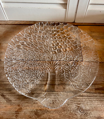 serveerbord Walther Glas, jaren 70 serveerbord, groot serveerbord glas, serveerbord levensboom, vier seizoenen bord, vintage serveerbord, retro serveerbord glas, tafelaccessoires glas, Walther Glas design bord, uniek serveerplateau