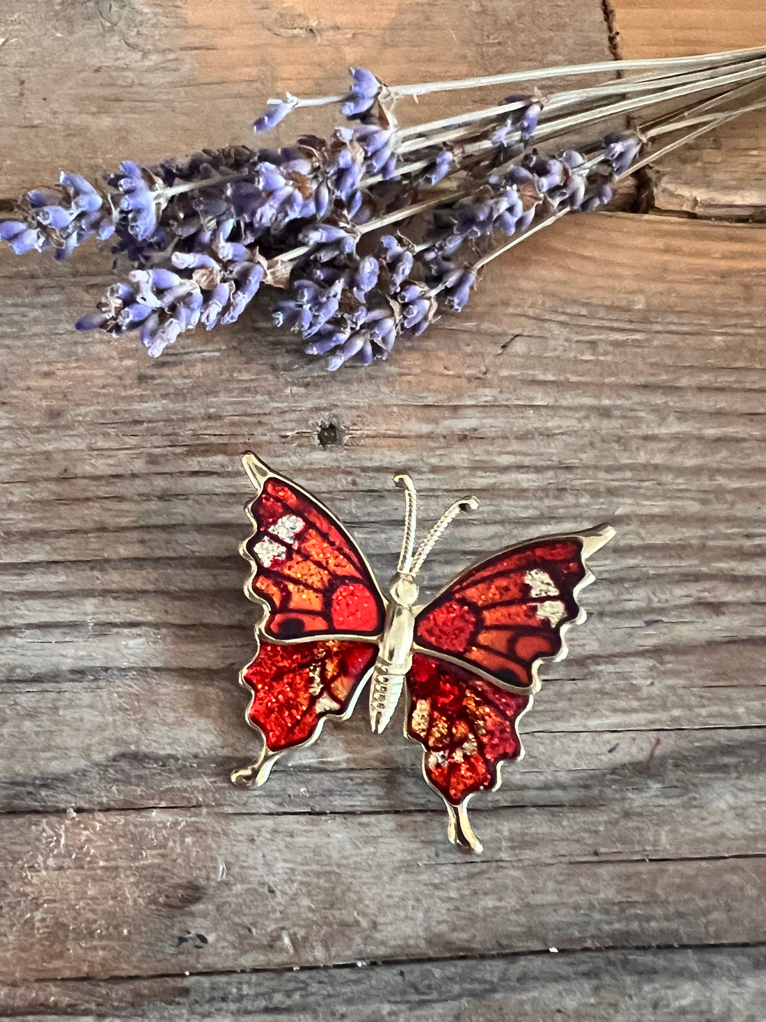 Vintage vlinder broche oranje