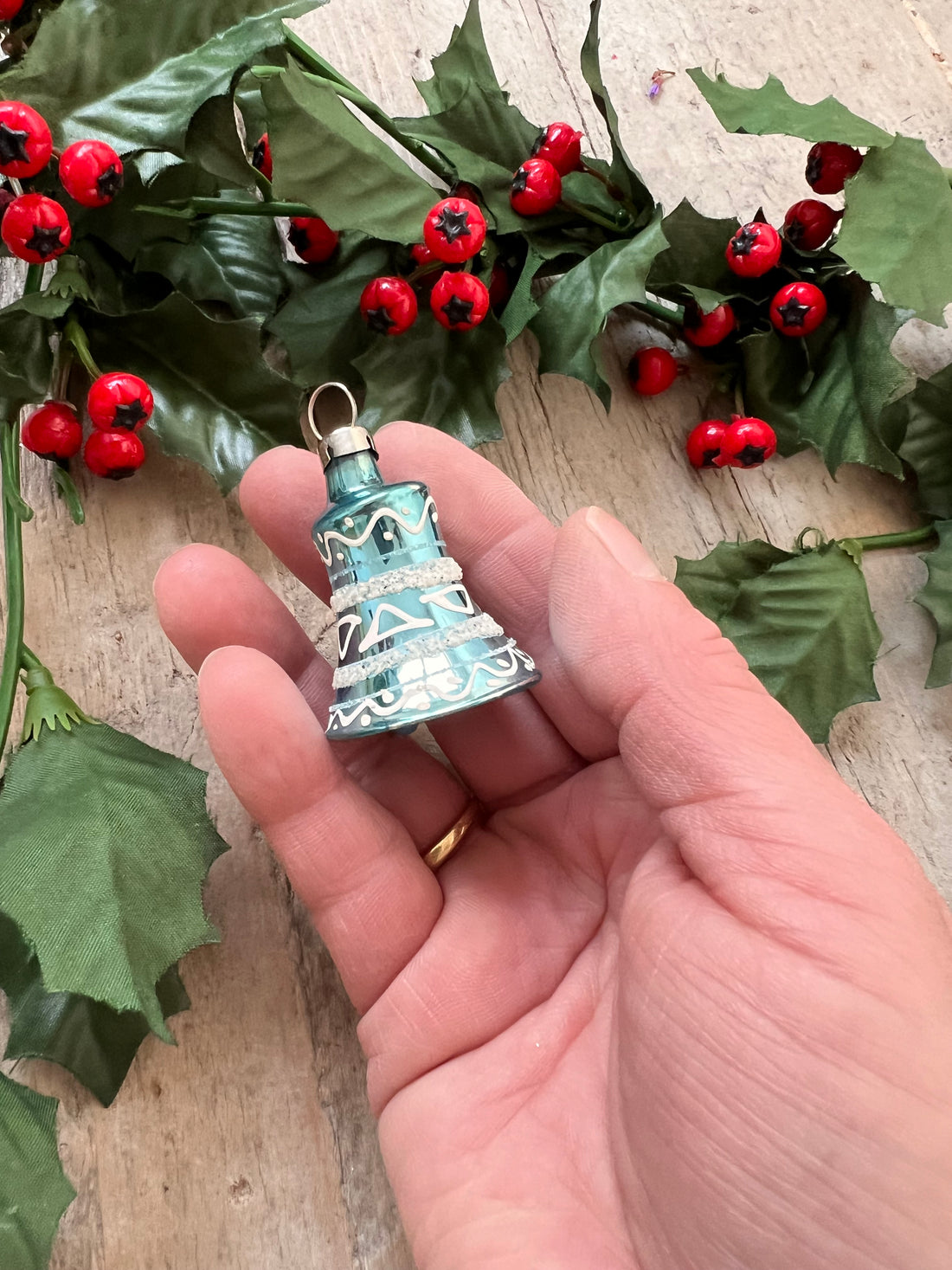 Kerstklokje glas blauw vintage