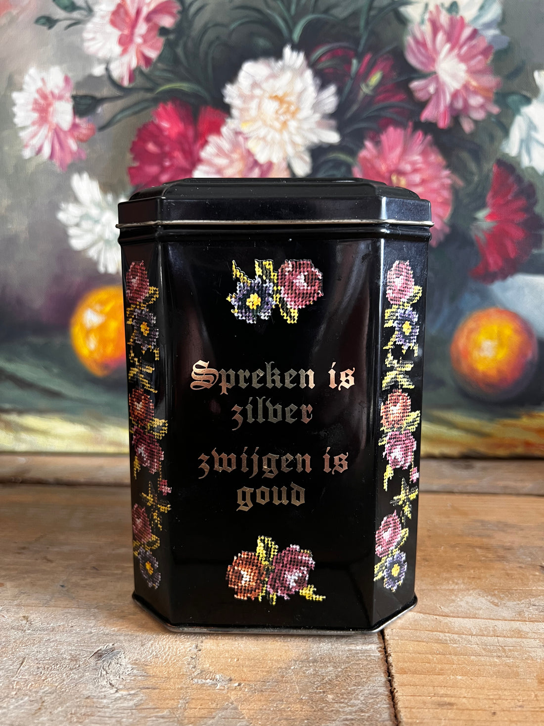 Vintage blik met spreuken
