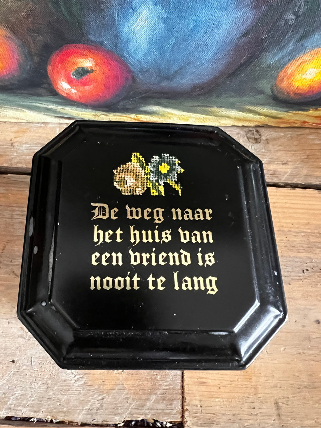 Vintage blik met spreuken zwart