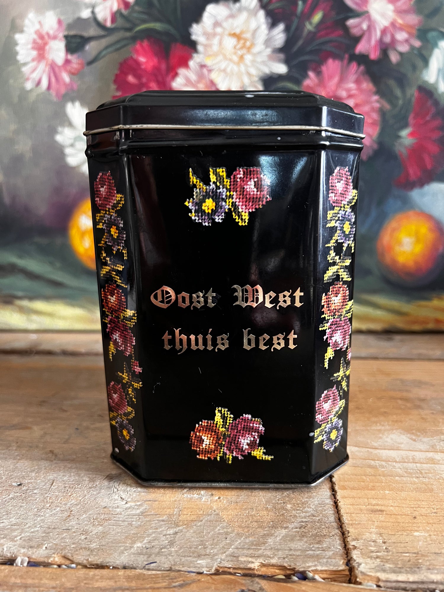 Vintage blik met spreuken zwart