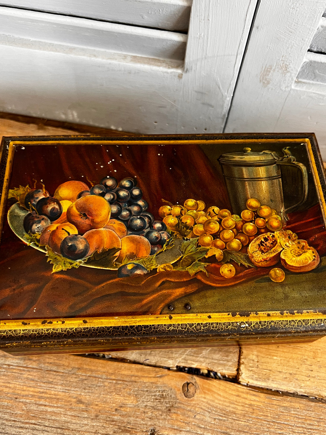 Antiek blik stilleven fruit