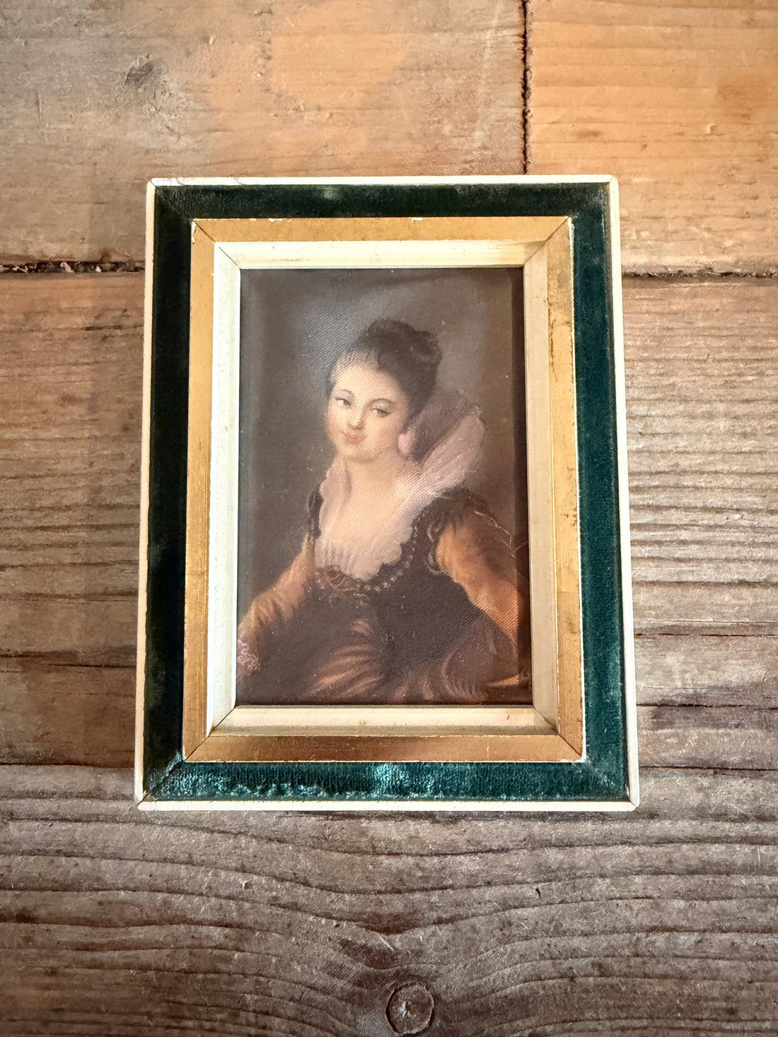 Romantisch miniatuur lijstje met damesportret, vintage, muurdecoratie