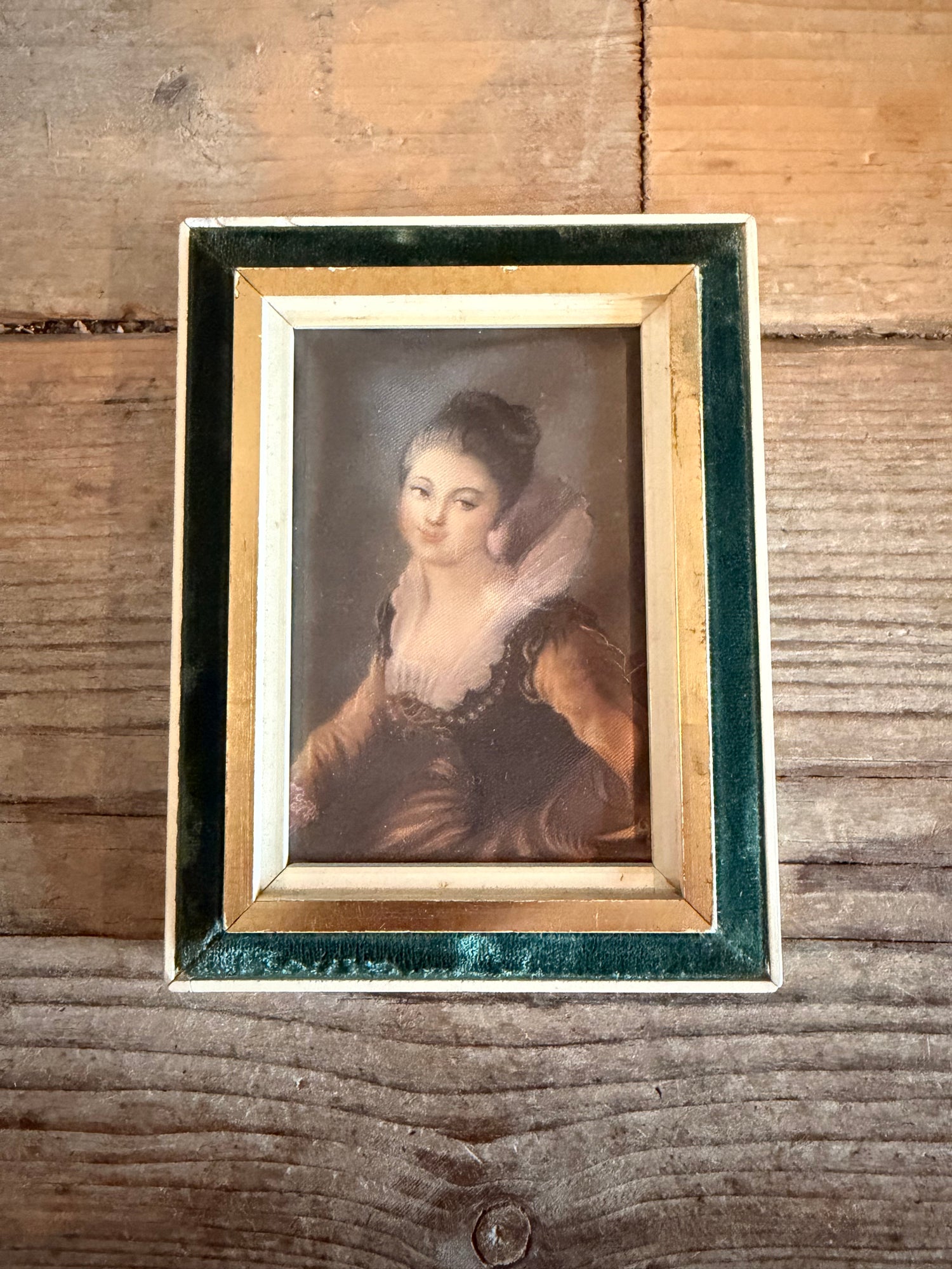 Romantisch miniatuur lijstje met damesportret, vintage, muurdecoratie