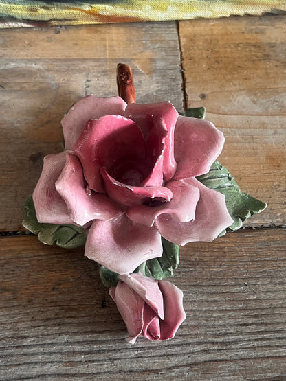 Kandelaar roze roos Capodimonte Bassano