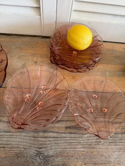Art Deco persglas, roze persglas, vintage serveerset,roze glazen schaal, dessertbordjes persglas, Art Deco Glaswerk, vintage tafeldecoratie, Sofia&