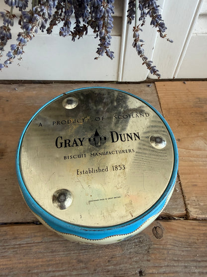 Vintage Gray Dunn biscuitblik, Schots koekblik, vintage opbergblik, bloemenblik, romantische keuken, romantische styling, Frans landelijk interieur, Côte d&