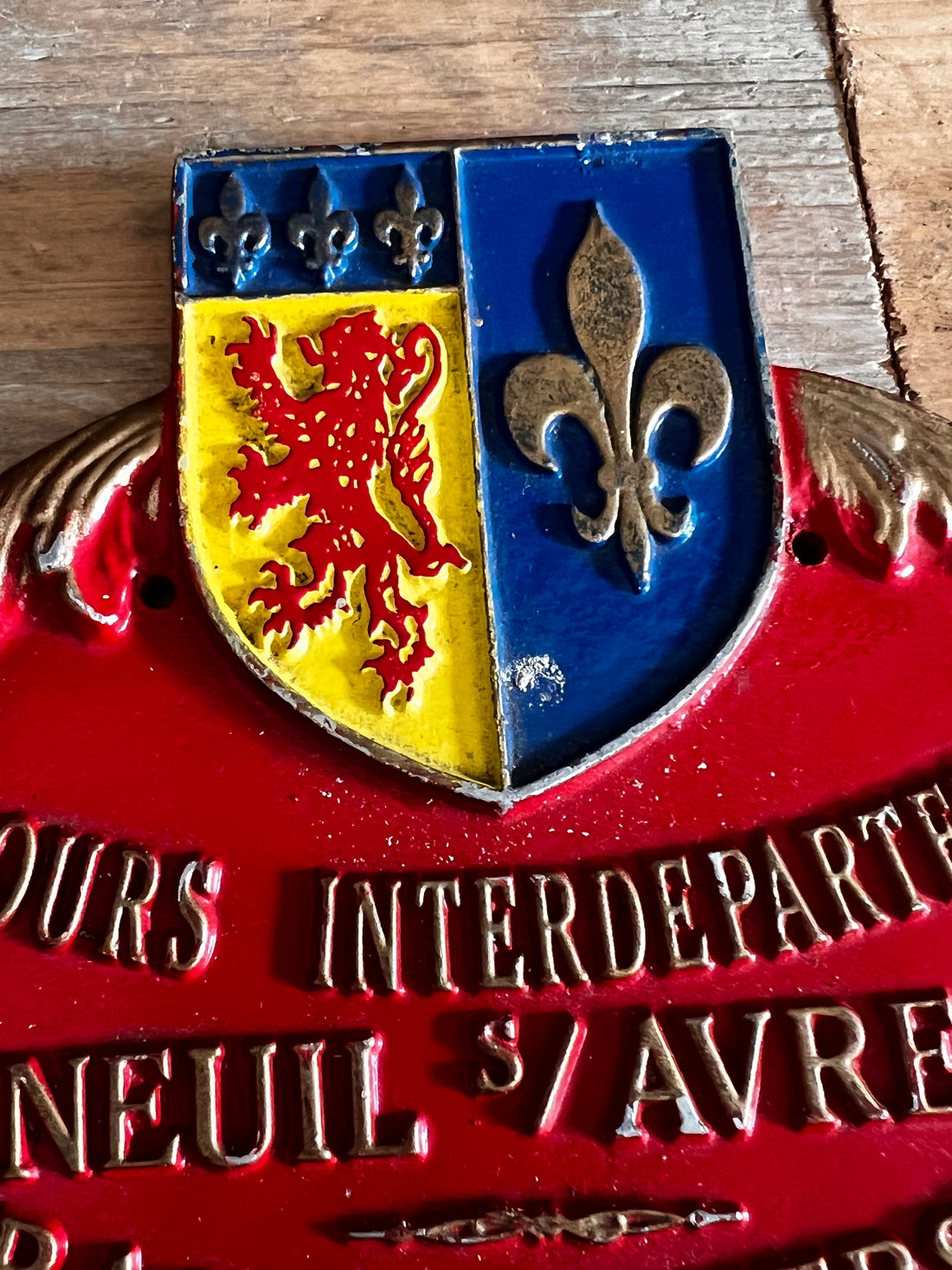 metalen bordje landbouwwedstrijd, vintage plaques Frankrijk, agrarisch concours bordje, Verneuil sur Avre souvenir, antieke metalen plaquette, decoratie landelijke stijl, collectible landbouw bordje