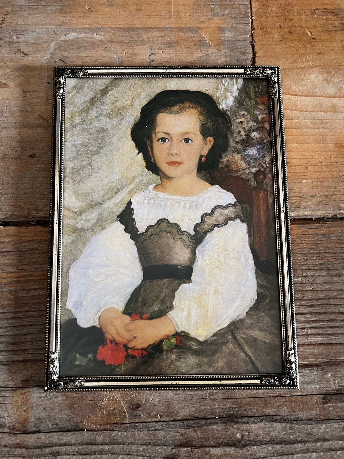 Vintage fotolijst met afbeelding Romaine Lacaux. Renoir. Kunst. Brocante Franse brocante fotolijst jaren 60