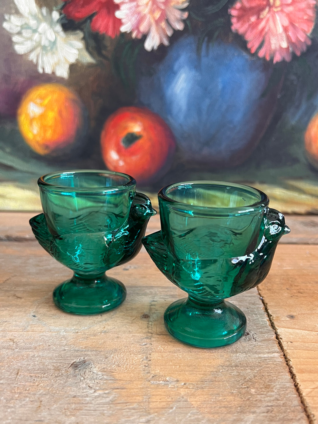 Luminarc eierdop groen vintage kip 
