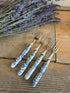 Vintage Zwiebelmuster vorkjes, taartvorkjes, dessertvorkjes, blauw wit bestek, porseleinen handgrepen,Blue Onion bestek, vintage bestek, Sofia&