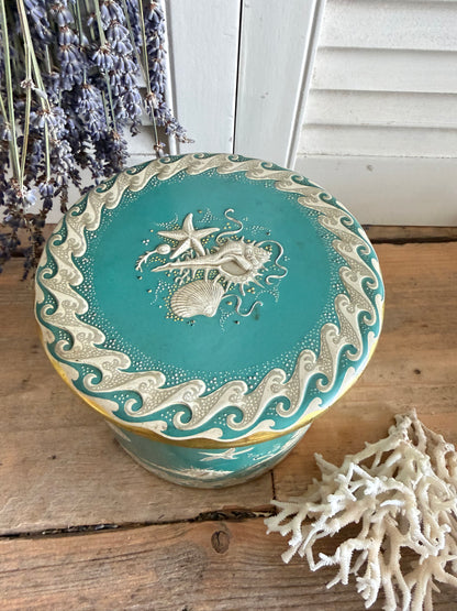 Vintage blik, zeegroen, retro blik, maritiem blik, zeepaardjes, Sofia&