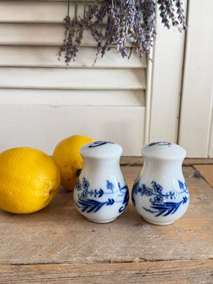 Vintage peper- en zoutstel, Zwiebelmuster, Blue Onion, peper- en zoutstrooiers, landelijk servies, Sofia&
