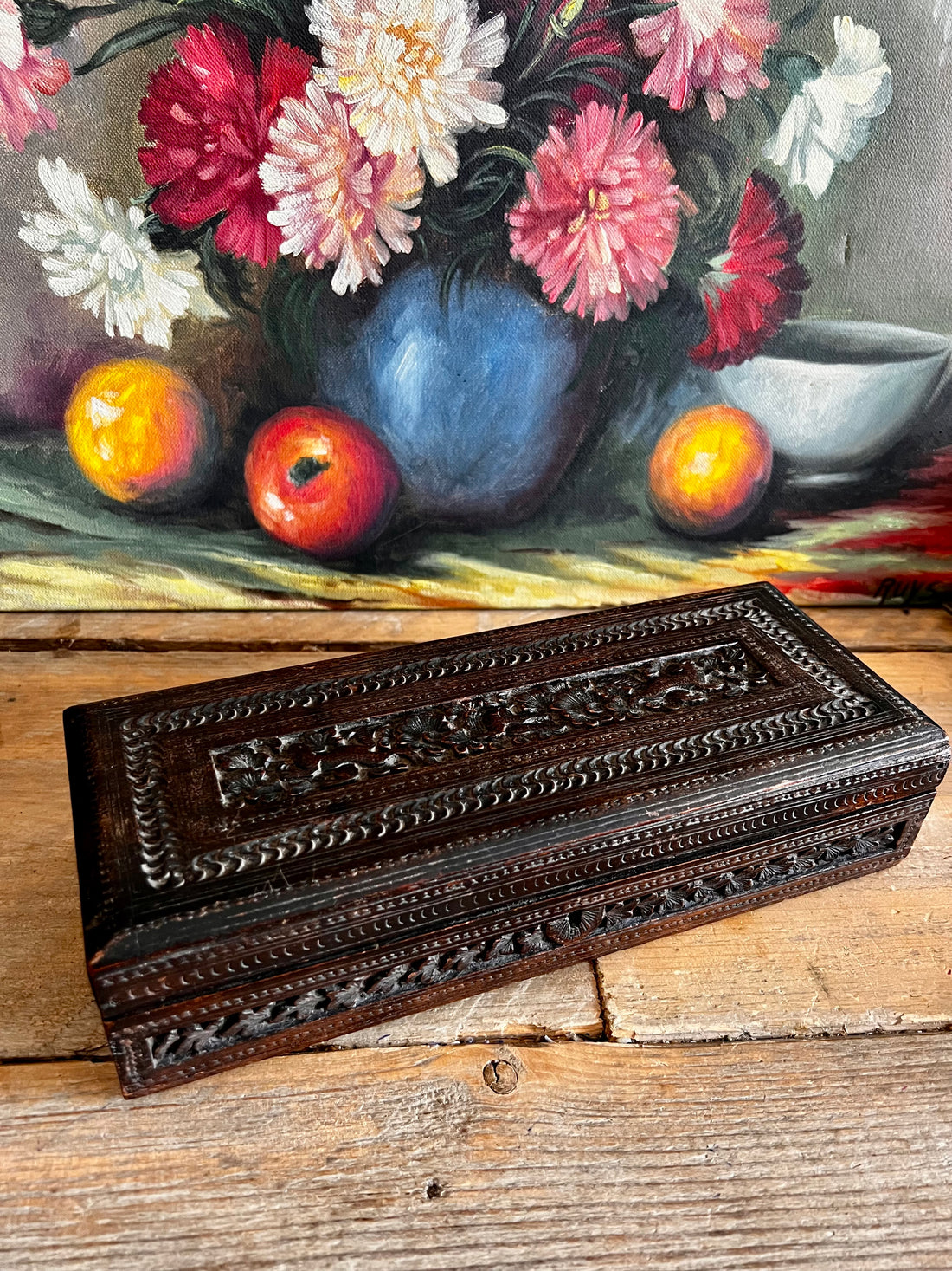 antieke Vizagapatam opbergdoos, Anglo-Indiase doos, sandelhouten doos, fijn houtsnijwerk India, antiek India souvenir, Vizagapatam souvenir doos, koloniale opbergdoos India
