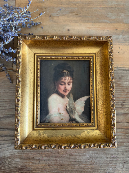 Frans portret, romantisch schilderij, goudkleurige lijst, vintage wanddecoratie, klassieke wandkunst, Franse brocante, boudoir decoratie, gallery wall, Sofia&
