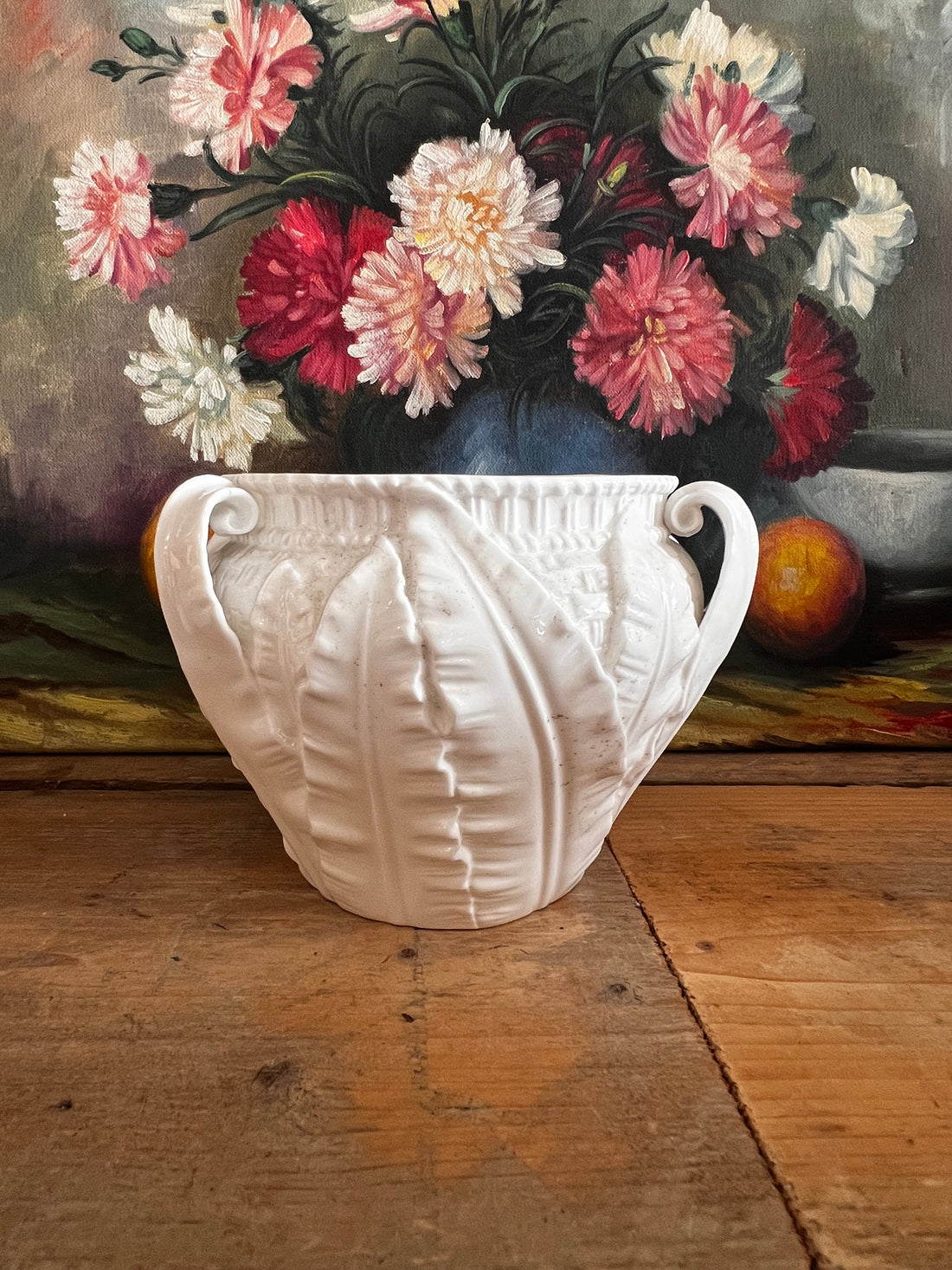Royal Worcester cachepot, vintage cachepot 1947, wit porselein Royal Worcester, antieke cachepot kopen, klassieke cachepot Engels porselein, decoratieve cachepot wit, antiek servies Royal Worcester.