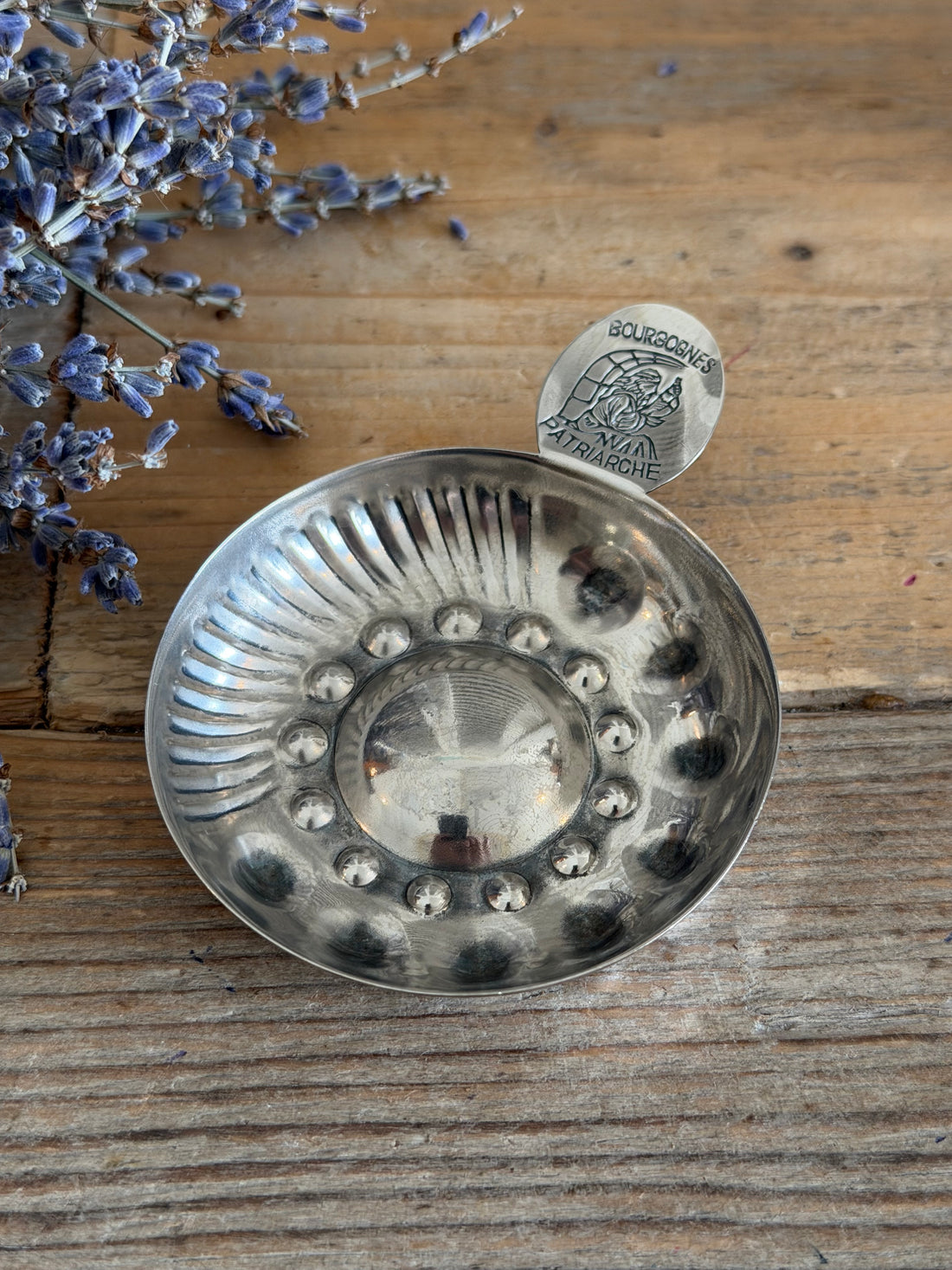 vintage tastevin, Bourgogne, Patriarche, Frans wijnproefbakje, verzilverd, Franse brocante, Sofia&