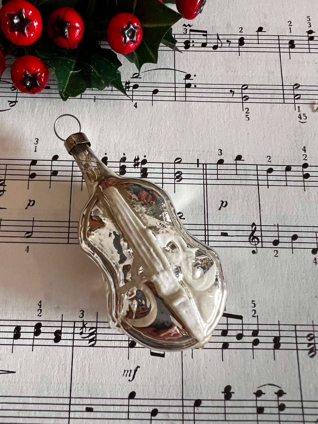 Kerstbal viool, brocante kerstversiering, kerstversiering, viool kerstbal