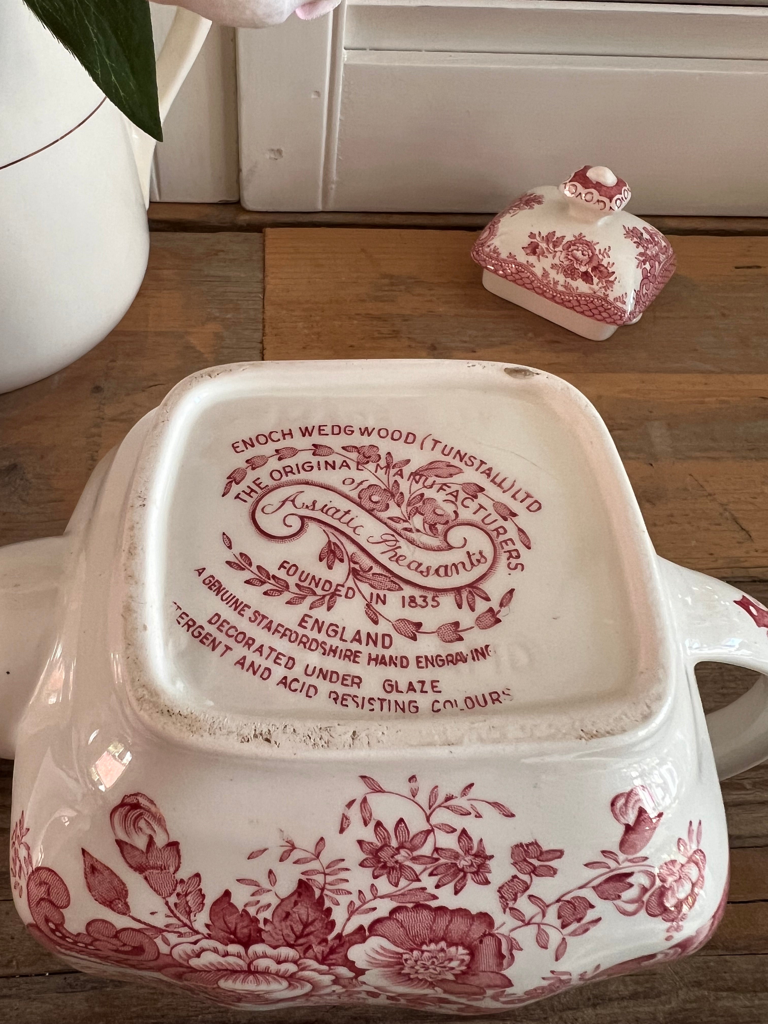 Theepot Asiatic Pheasants rood vintage servies