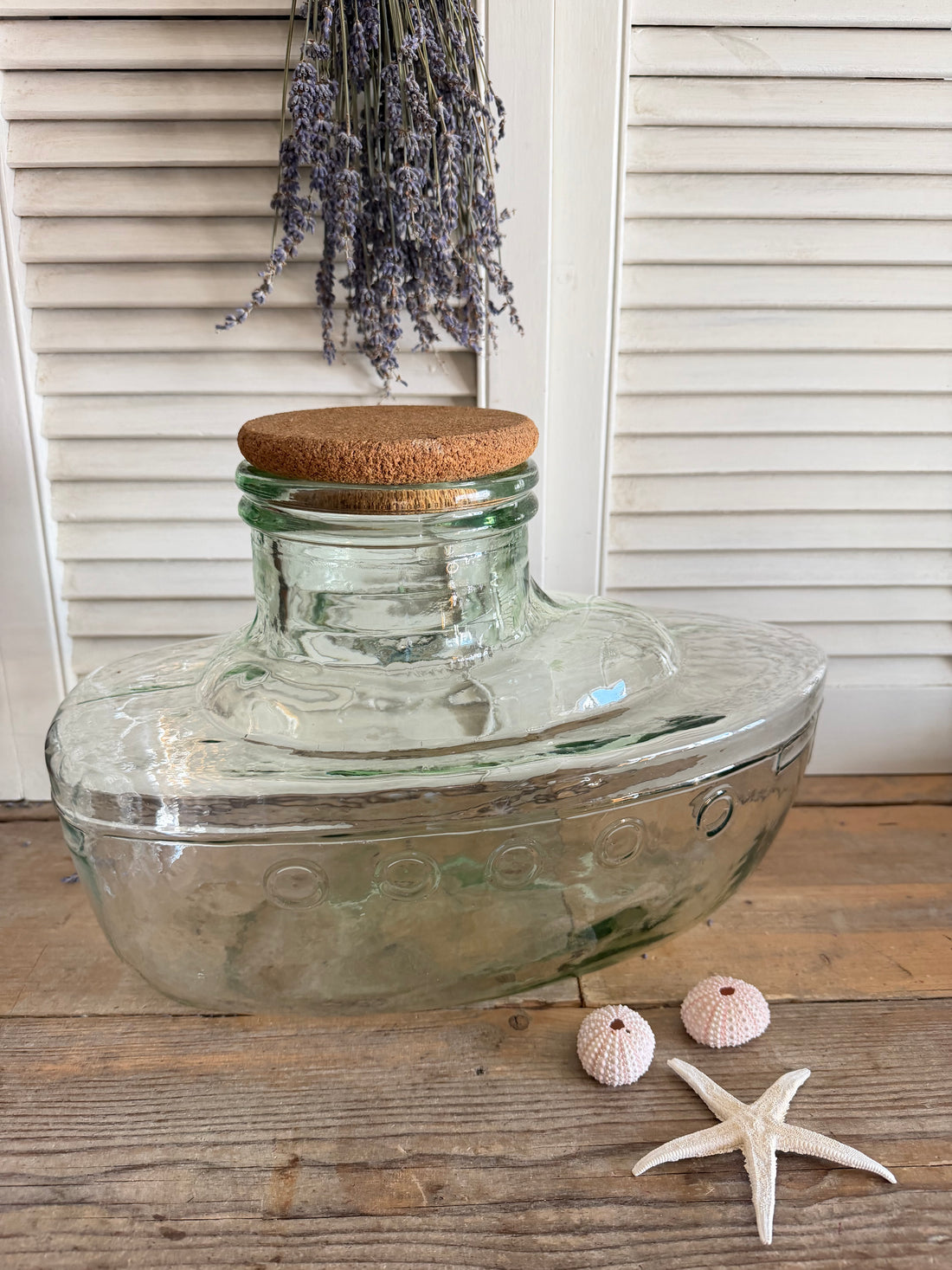 Vintage glazen snoeppot in de vorm van een boot - groot formaat, jaren 70, Sofia&