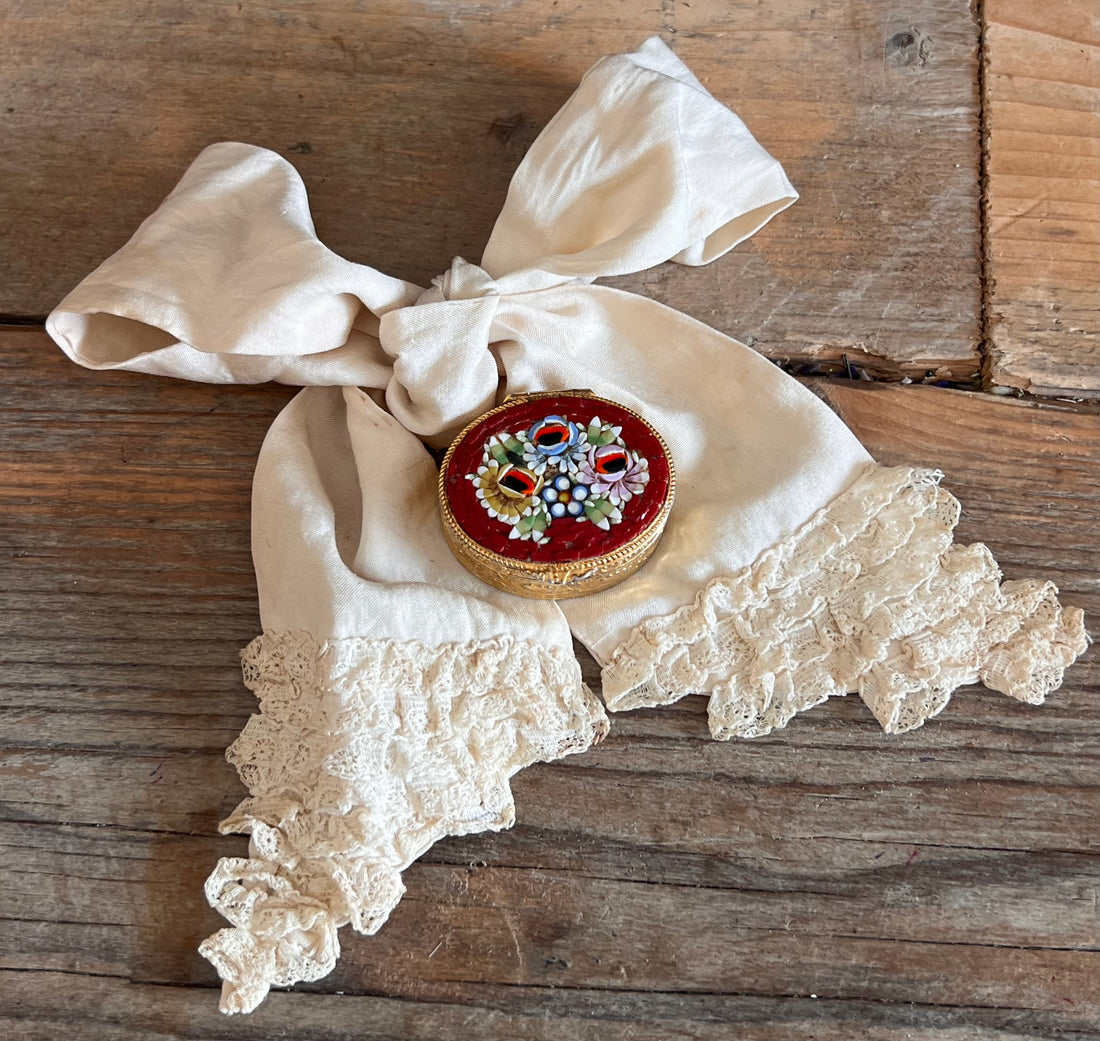 Micro mozaïek pillendoosje, pillendoosje, vintage pillendoosje