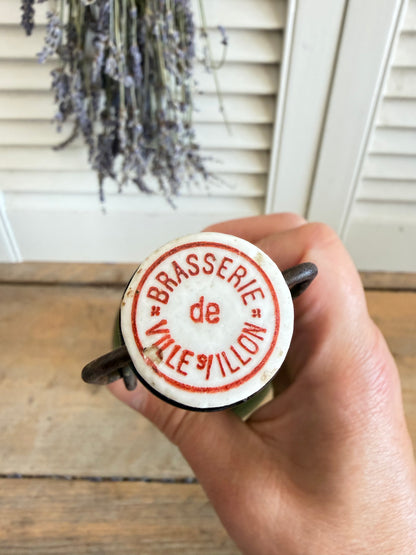 Antieke Franse bierfles, oude bierfles beugelsluiting, groene glazen fles, Franse brasserie fles, oude fles met porseleinen dop, Franse keuken decoratie, Sofia&