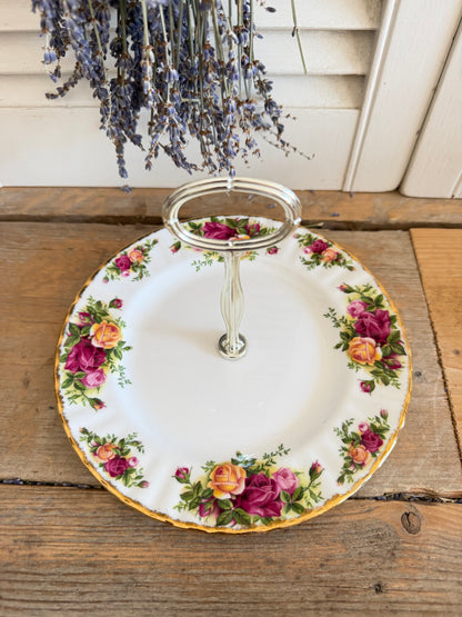 Vintage Royal Albert Old Country Roses - serveerschaal met handvat, vintage serveerschaal, vintage servies Royal Albert, Sofia&