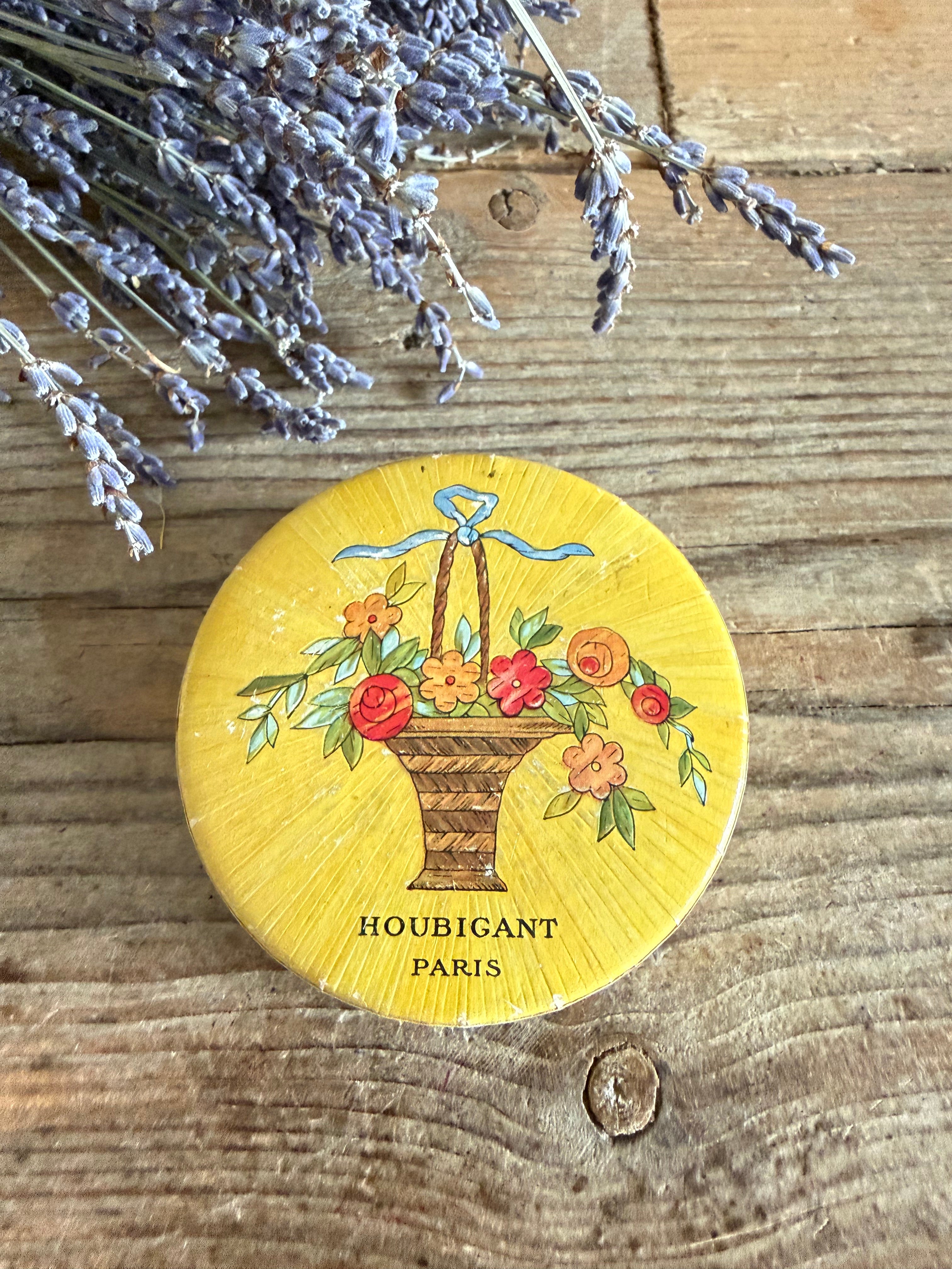 Houbigant Paris, Quelques Fleurs Houbigant, antieke poederdoos, vintage poederdoos, Franse parfumdoos, Houbigant poeder, boudoir antiek, vintage poederverpakking, oude cosmeticadoos, Sofia&