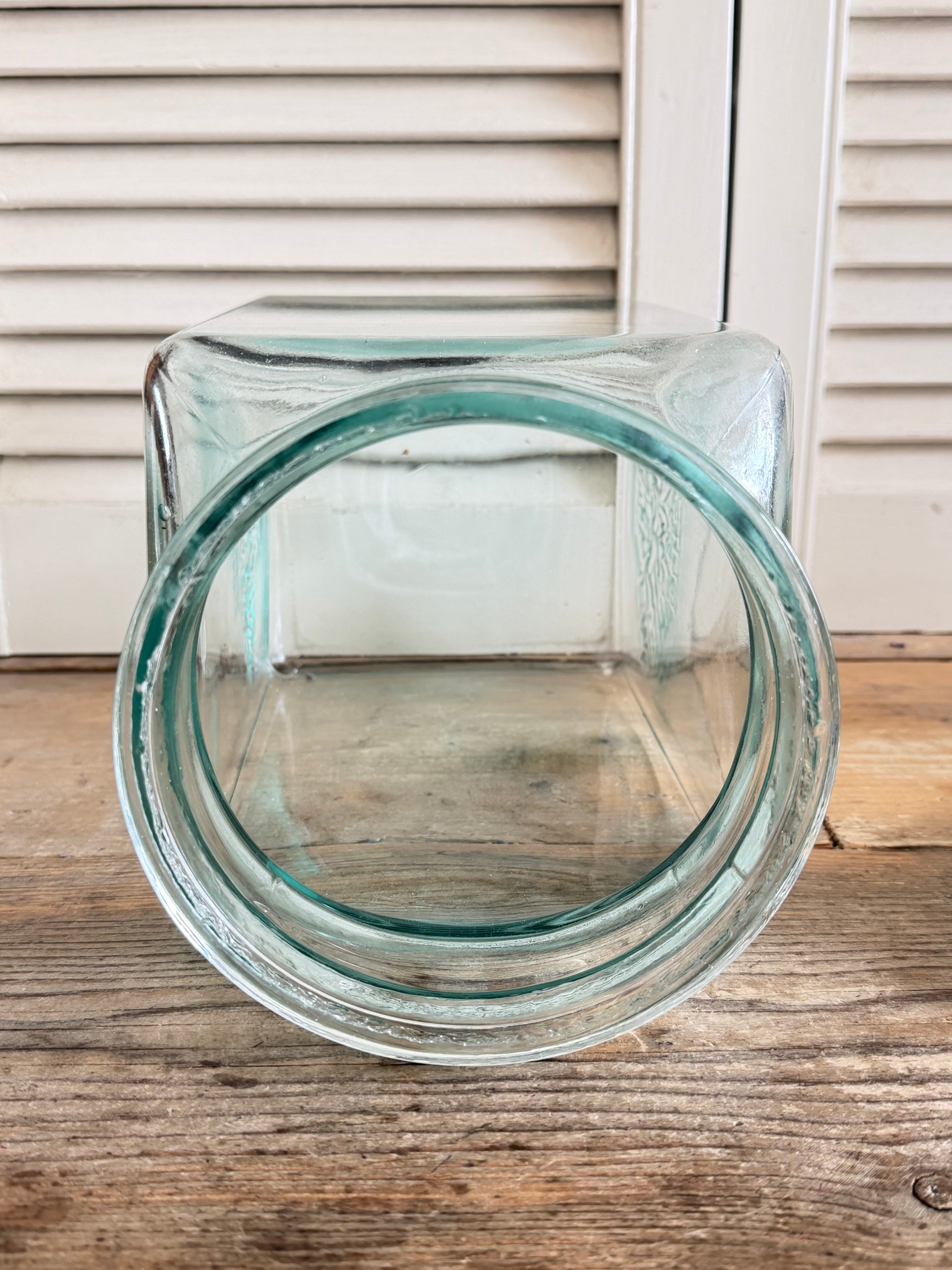 Vintage glazen voorraadpot, grote voorraadpot glas, glazen pot 6 liter, oude voorraadpot, brocante glas, groen glas vintage, Sofia&