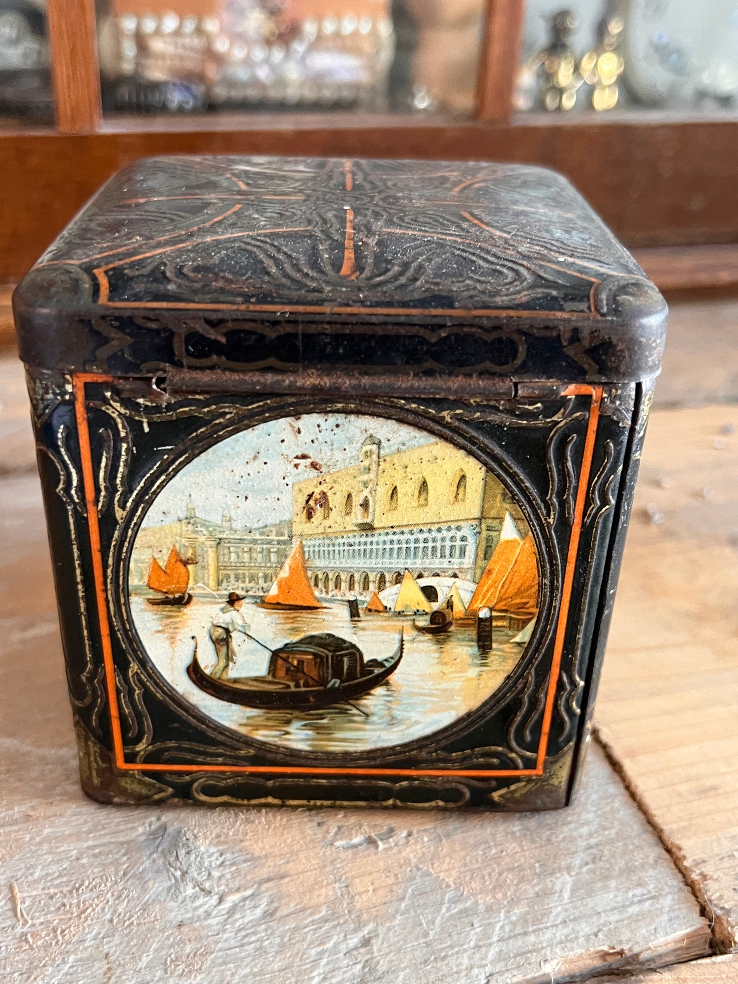 Antiek Van Houten Cacao blikje thema Venetië