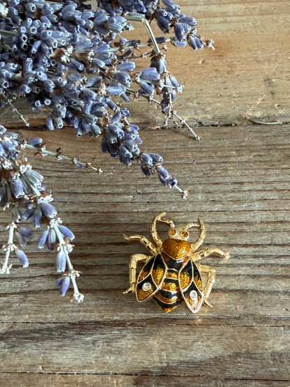 Vintage insectenbroche in goud, zwart en amber, vintage sieraden, vintage broche, Sofia&