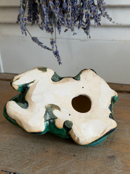 Vintage keramieken kikker - groen craquelé glazuur