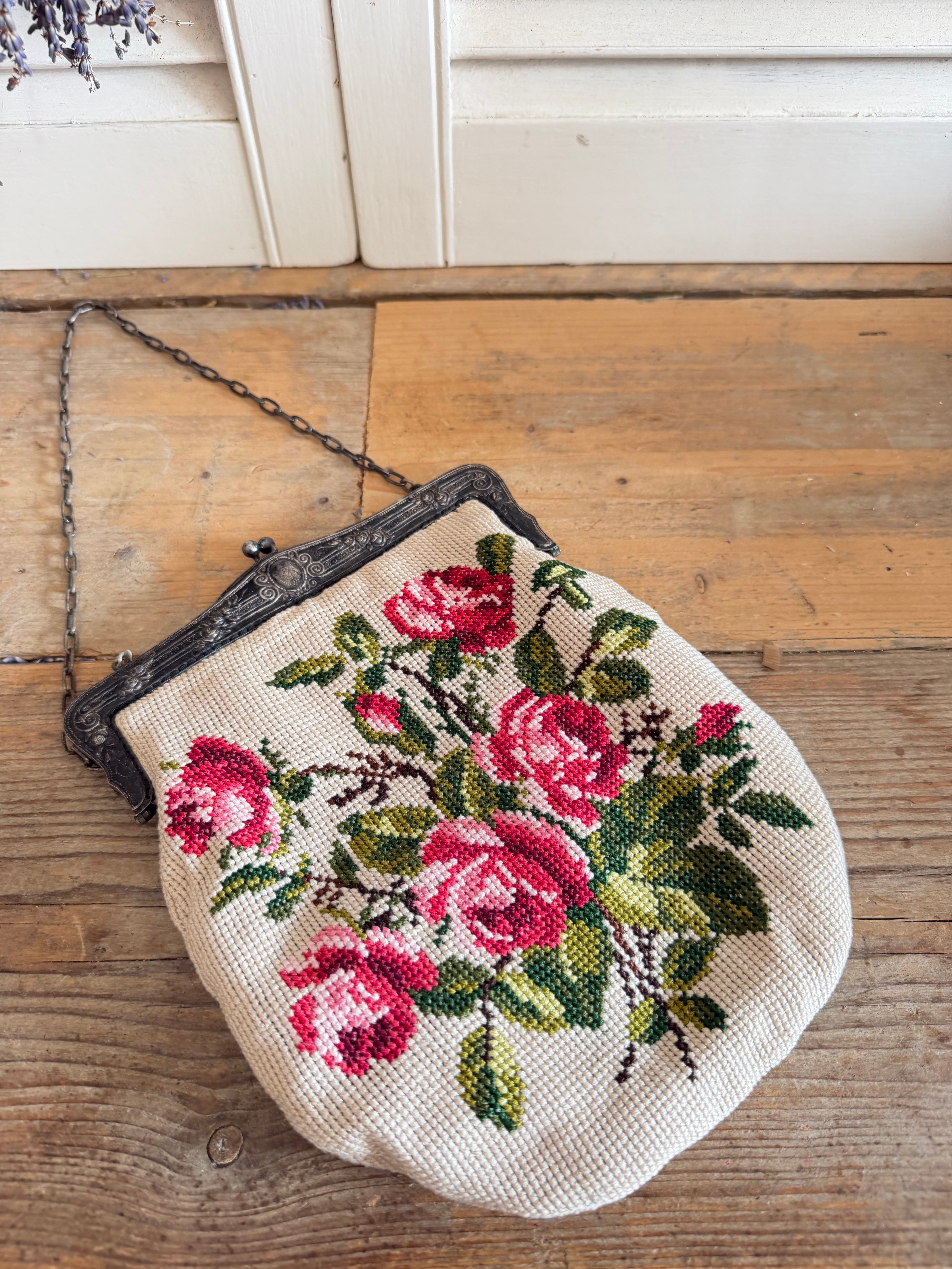 Vintage gobelin handtasje met rozen, Sofia&
