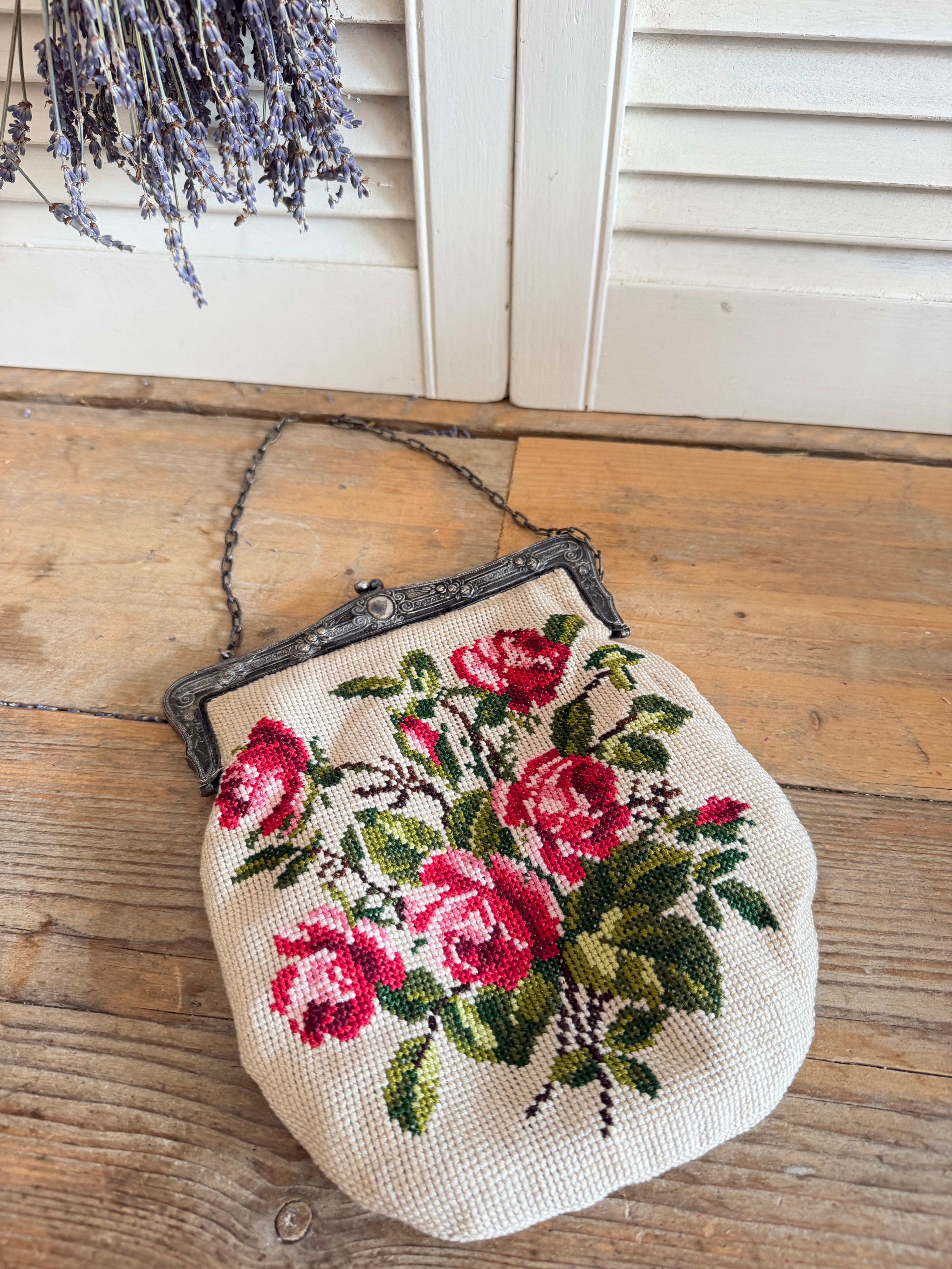 Vintage gobelin handtasje met rozen, Sofia&
