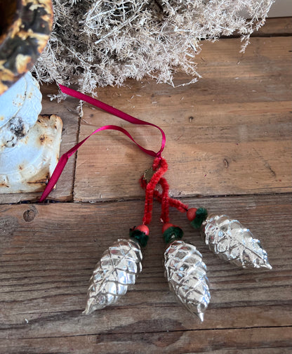 Vintage kerstballen dennenappels glas, vintage kerstdecoratie