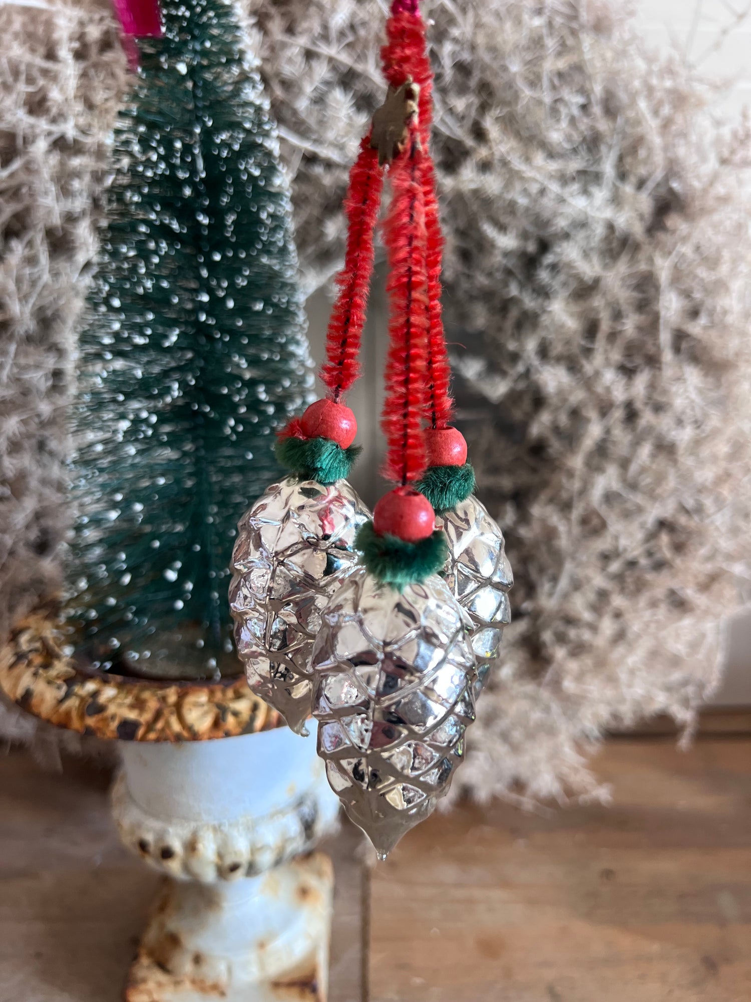 Vintage kerstballen dennenappels glas, vintage kerstdecoratie