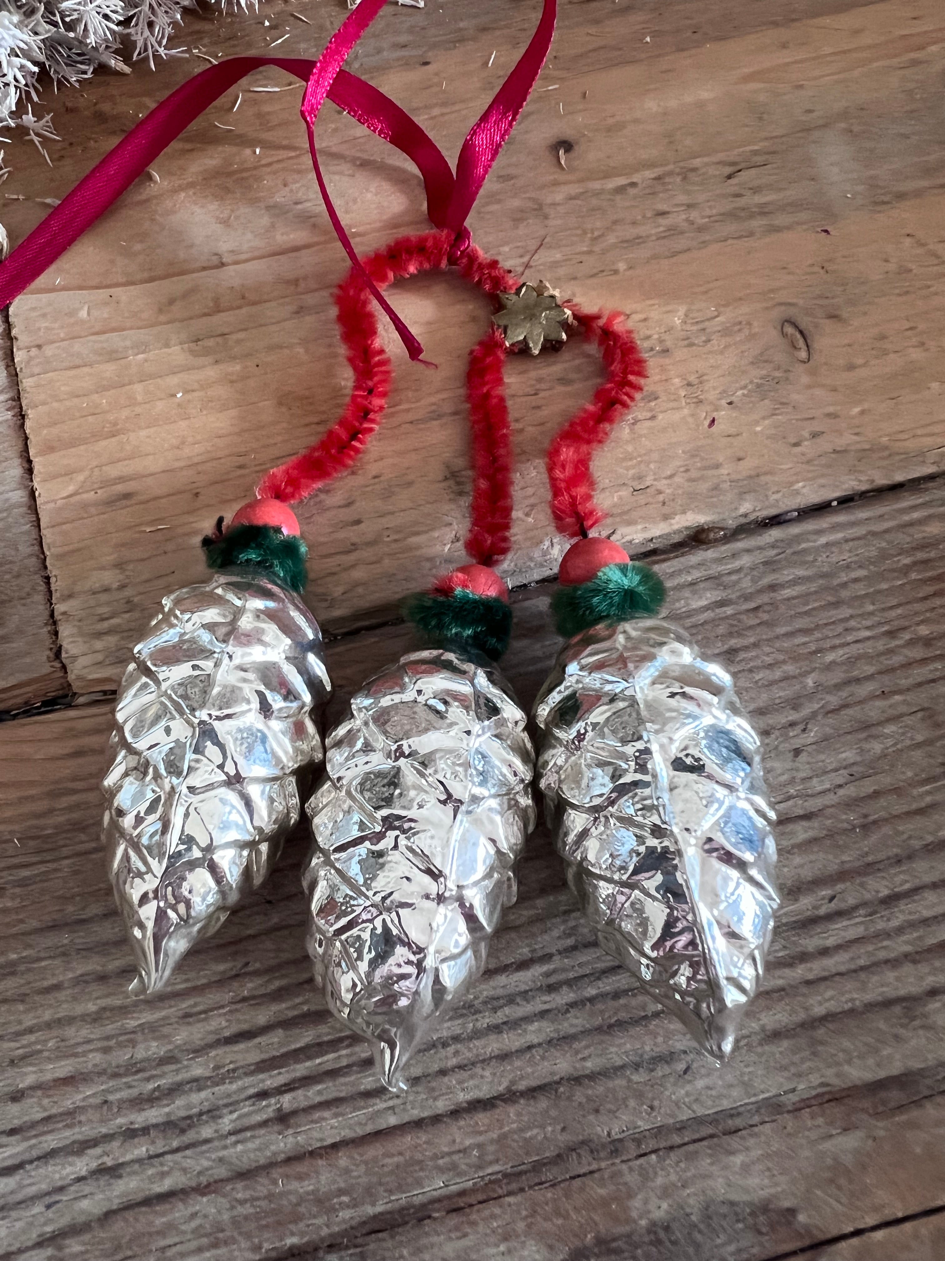 Vintage kerstballen dennenappels glas, vintage kerstdecoratie