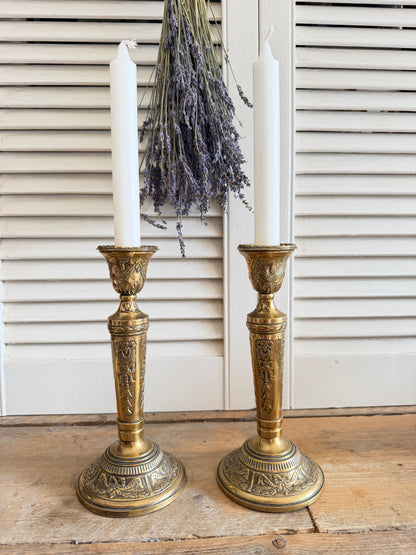 Vintage bronzen kandelaars - klassiek Frans model - set van 2, Sofia&