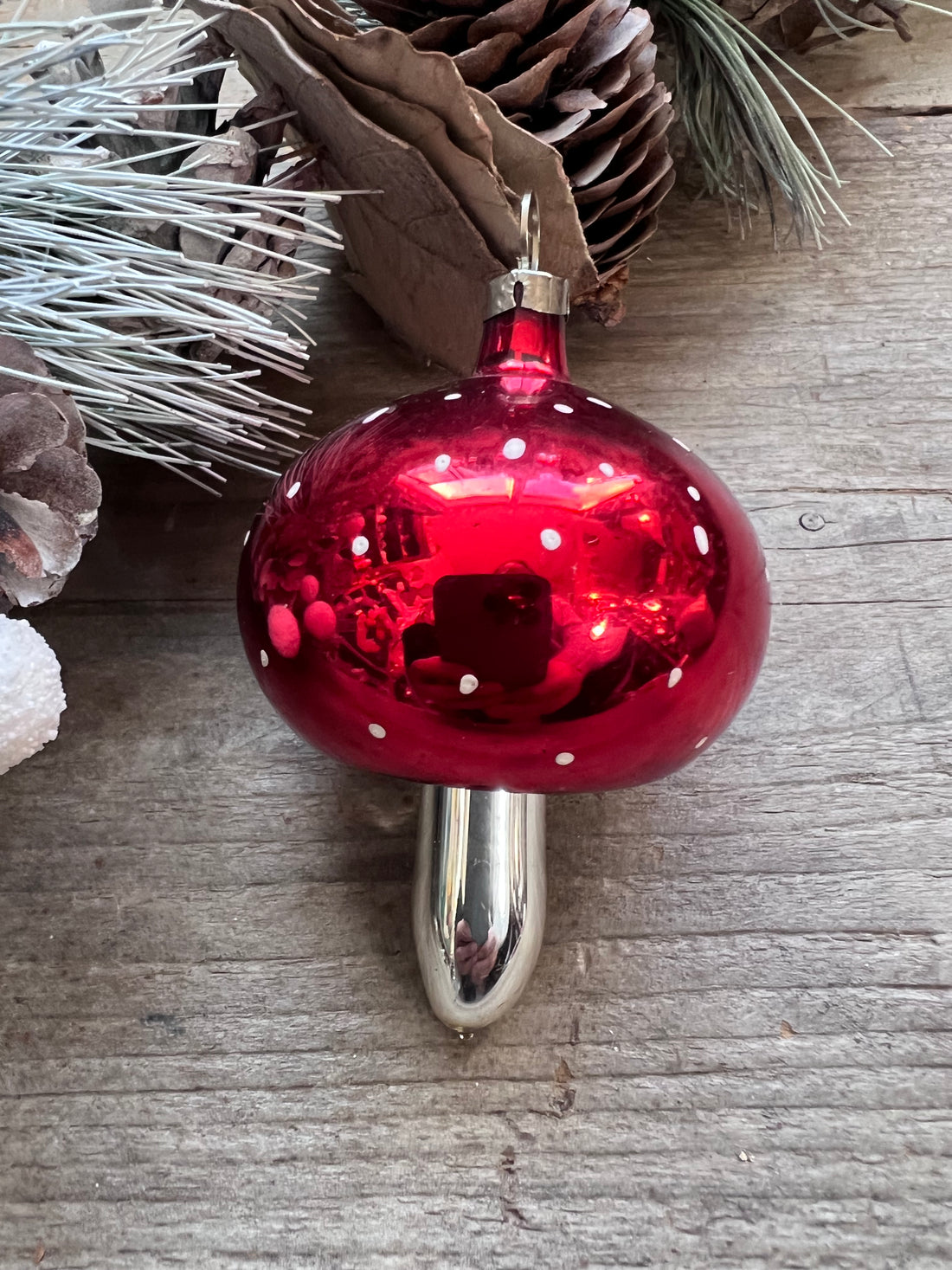 Paddenstoel kerstbal vintage glas