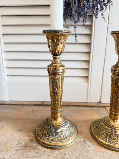 Vintage bronzen kandelaars - klassiek Frans model - set van 2