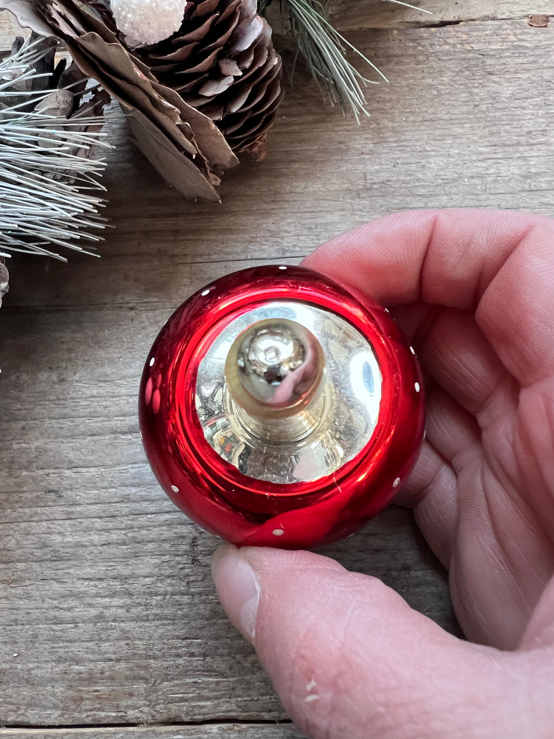 Paddenstoel kerstbal vintage glas