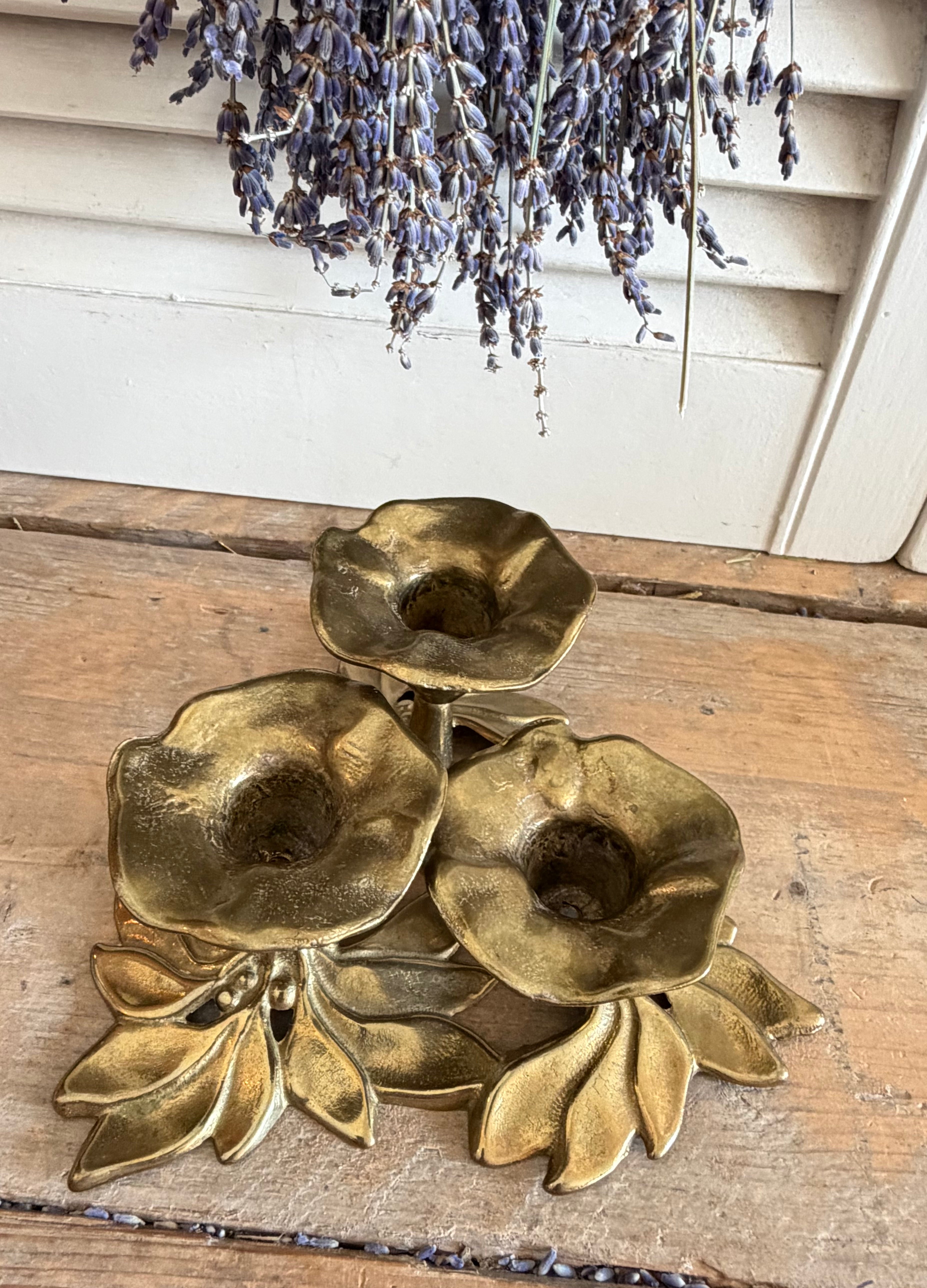 Vintage messing kandelaar voor 3 kaarsen -Art Nouveau stijl jaren 70, Sofia&