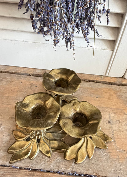Vintage messing kandelaar voor 3 kaarsen -Art Nouveau stijl jaren 70, Sofia&