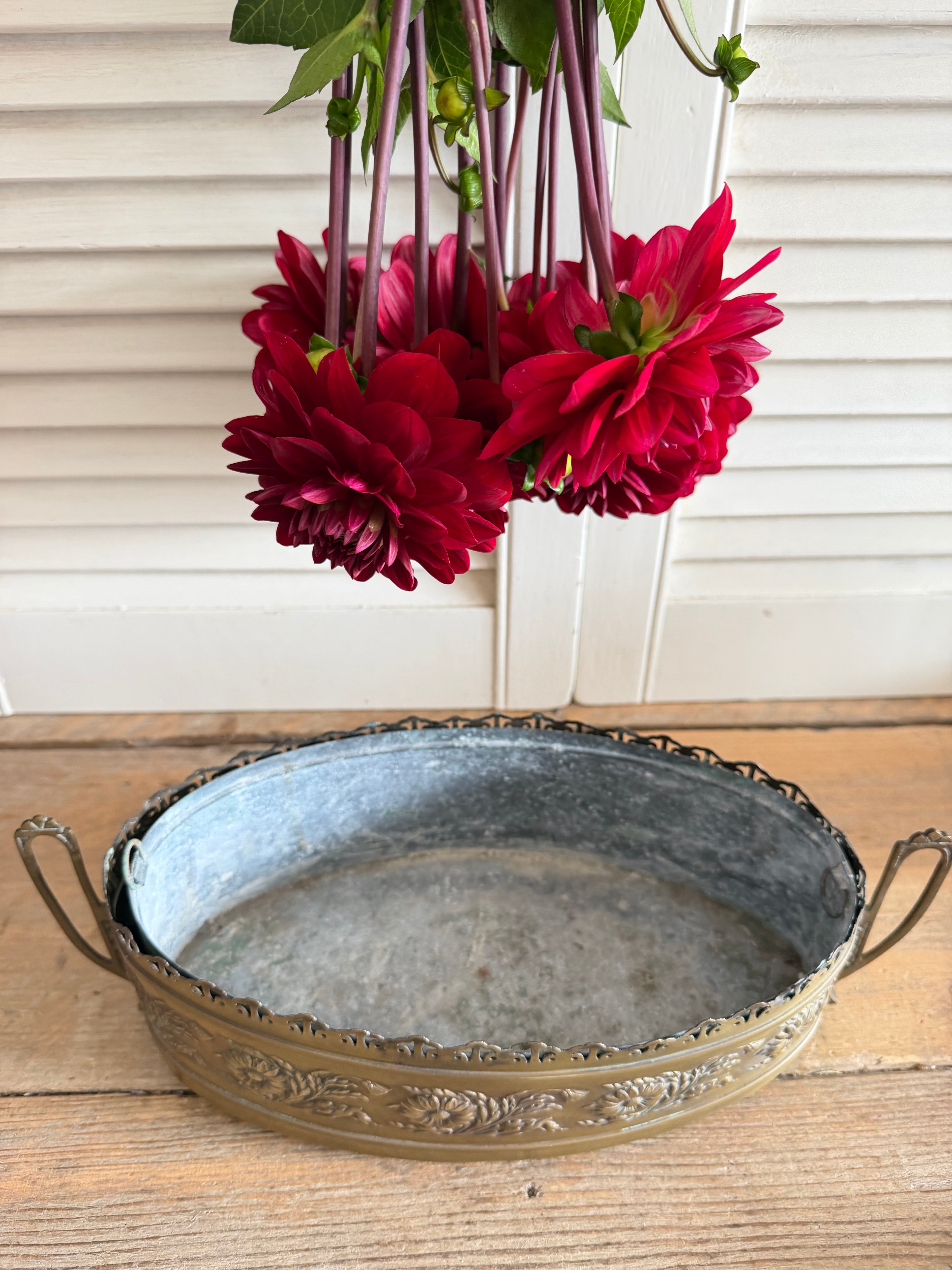 antieke jardinière, oude jardinière, jardinière met binnenbak, Franse brocante, antieke plantenbak, decoratieve jardinière, brocante interieur, antiek woonccessoire, Sofia&